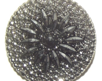 Antique Large Victorian Lacy Black Glass Button w/ Silver Luster