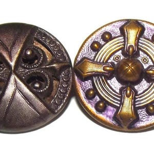 Antique Buttons ~ 2 Tinted Metal Buttons