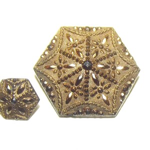 Antique Buttons ~ "Mother Daughter" Pair of Black Glass Buttons Gold Luster and Pat. Dec 23 1880 Back Mark