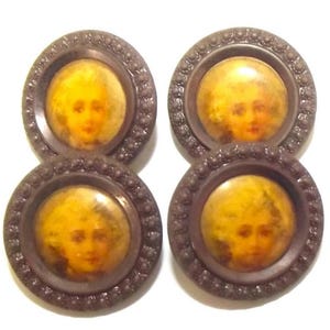Set of 4 Antique Victorian Metal Buttons Lithograph of Count Fersen