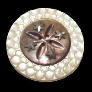 Antique Button ~ Large Compound Pearl Button Carved Design & Cut Steel Star Embellishments