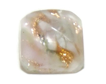 Antique Glass Leo Popper Button w/Pale Pink and Gold Stone
