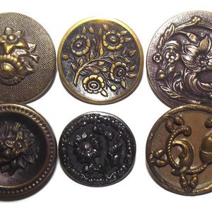 Antique Metal Buttons: Floral Acorn Design, Paris Back Marks