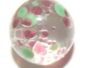 Antique Button ~ Clear Glass Ball Shape Button w/ Colorful Spatter Overlay