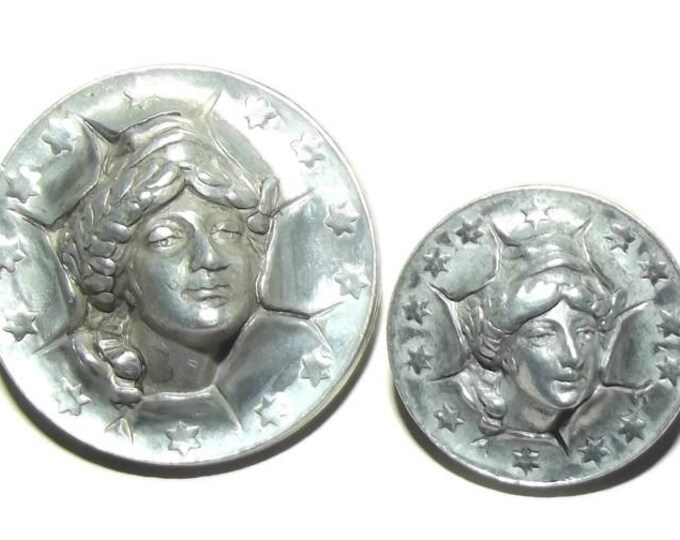 Antique Buttons ~ 2 Lady Liberty Busting Through a Dime Button Liberty ...