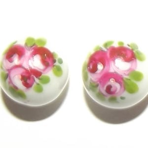 2 Vintage Ceramic Porcelain Buttons Ball Shape with Paint Embellished Flowers