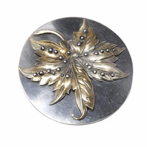 Antique Button ~ Large Metal Button Leaf with Cut Steel Embellishment