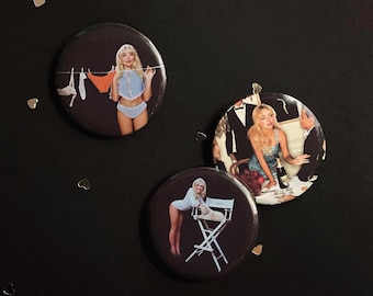 Sabrina Carpenter Man’s Best Friend Album Photo Inspired Aesthetic Handmade 1.25in pin button badge set | Short n’ Sweet Cute Pop Merch