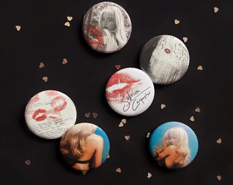 Sabrina Carpenter Short n’ Sweet Deluxe Album & Tour Inspired Aesthetic Handmade 1.25in pin button badge sets | Cute Pop Girly prints Pins