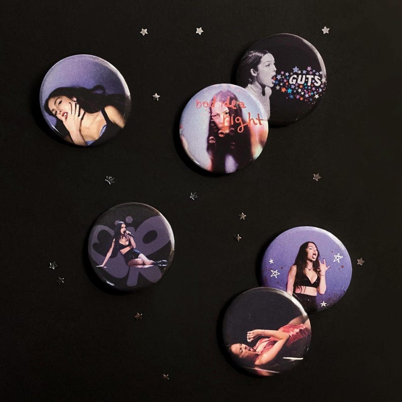 Olivia Rodrigo Guts Album & Tour Inspired Aesthetic Handmade 1.25in pin button badge sets | Cute Sour Pop Music Girly Gift Tote bag charm backpack accessories merch Pin Stickers print