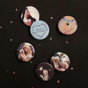 Sabrina Carpenter Man’s Best Friend Album Cover Inspired Aesthetic Handmade 1.25in pin button badge set | Short n’ Sweet Cute Pop Music Girly Gift Merch Print