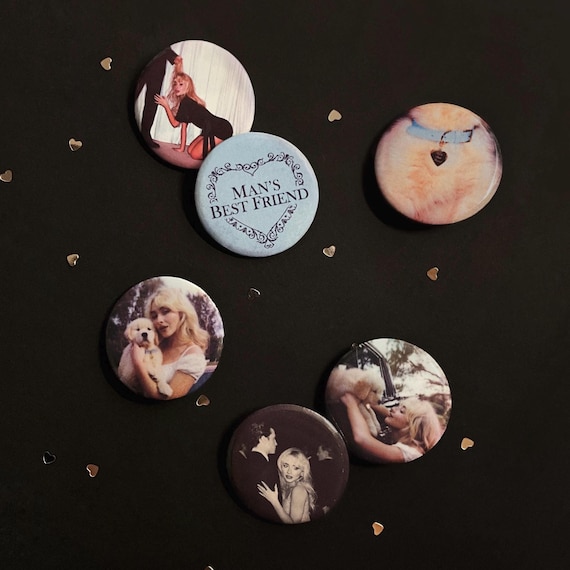 Sabrina Carpenter Man’s Best Friend Album Inspired Aesthetic Handmade 1.25in pin button badge set | Short n’ Sweet Cute Pop Girly Merch