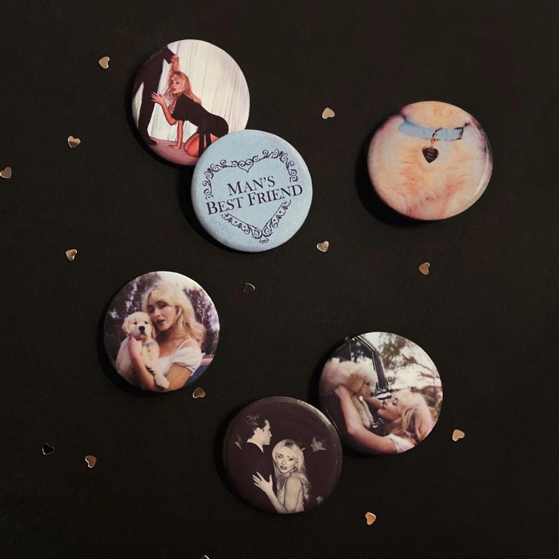 Sabrina Carpenter Man’s Best Friend Album Cover Inspired Aesthetic Handmade 1.25in pin button badge set | Short n’ Sweet Cute Pop Music Girly Gift Merch Print
