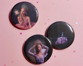 Glinda Aesthetic Handmade 1.25” pin button badge set | Wicked Elphaba Elphie Cute backpack tote bag charm accessories print sticker Galinda