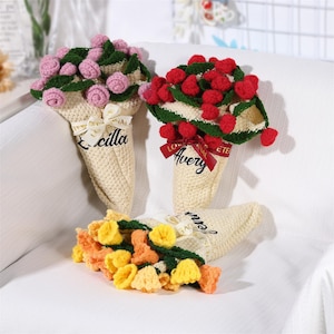 Handmade Crochet Flower Bouquet Blanket,Crochet Rose Bouquet Blanket,Custom Name Bouquet Shawl,Gift for Her,Gift for Newlyweds,Wedding Gifts