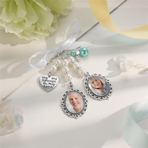 Personalized Wedding Bouquet Charm,Custom  Bridal Flower Bouquet Photo Charm,Wedding Memorial Keepsake,Memory Remembrance Pin,Gift for Bride