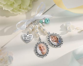 Personalized Wedding Bouquet Charm,Custom  Bridal Flower Bouquet Photo Charm,Wedding Memorial Keepsake,Memory Remembrance Pin,Gift for Bride