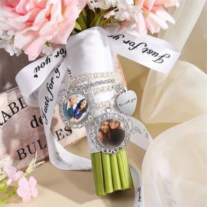 Personalized Wedding Bouquet Photo Charm,Bridal Bouquet Charm with Pearl Accents,Wedding Memorial  Charm,Bridal Shower Gift,Gift for  Bride