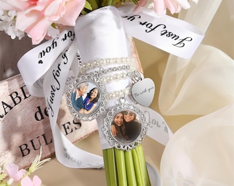 Personalized Wedding Bouquet Photo Charm,Bridal Bouquet Charm with Pearl Accents,Wedding Memorial  Charm,Bridal Shower Gift,Gift for  Bride