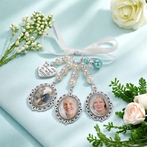 Personalized Wedding Bouquet Charm,Custom  Bridal Flower Bouquet Photo Charm,Wedding Memorial Keepsake,Memory Remembrance Pin,Gift for Bride