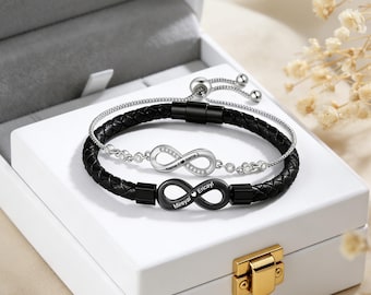 Personalized Infinity Bracelet for Couples,Custom Name Engraved Bracelet,Infinity Forever love,Gifts for Couples