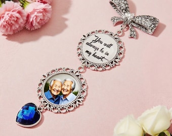 Ciondolo personalizzato per bouquet da sposa, ciondolo con foto di matrimonio, ciondolo "Cammina con me", spilla commemorativa, regalo per addio al nubilato, regalo di nozze, regalo per la sposa