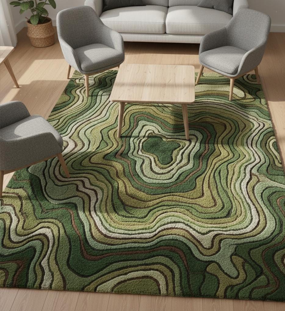 Hand Tufted Organic Wool Area Rug, Sculpted Abstract Green Rug - Etsy