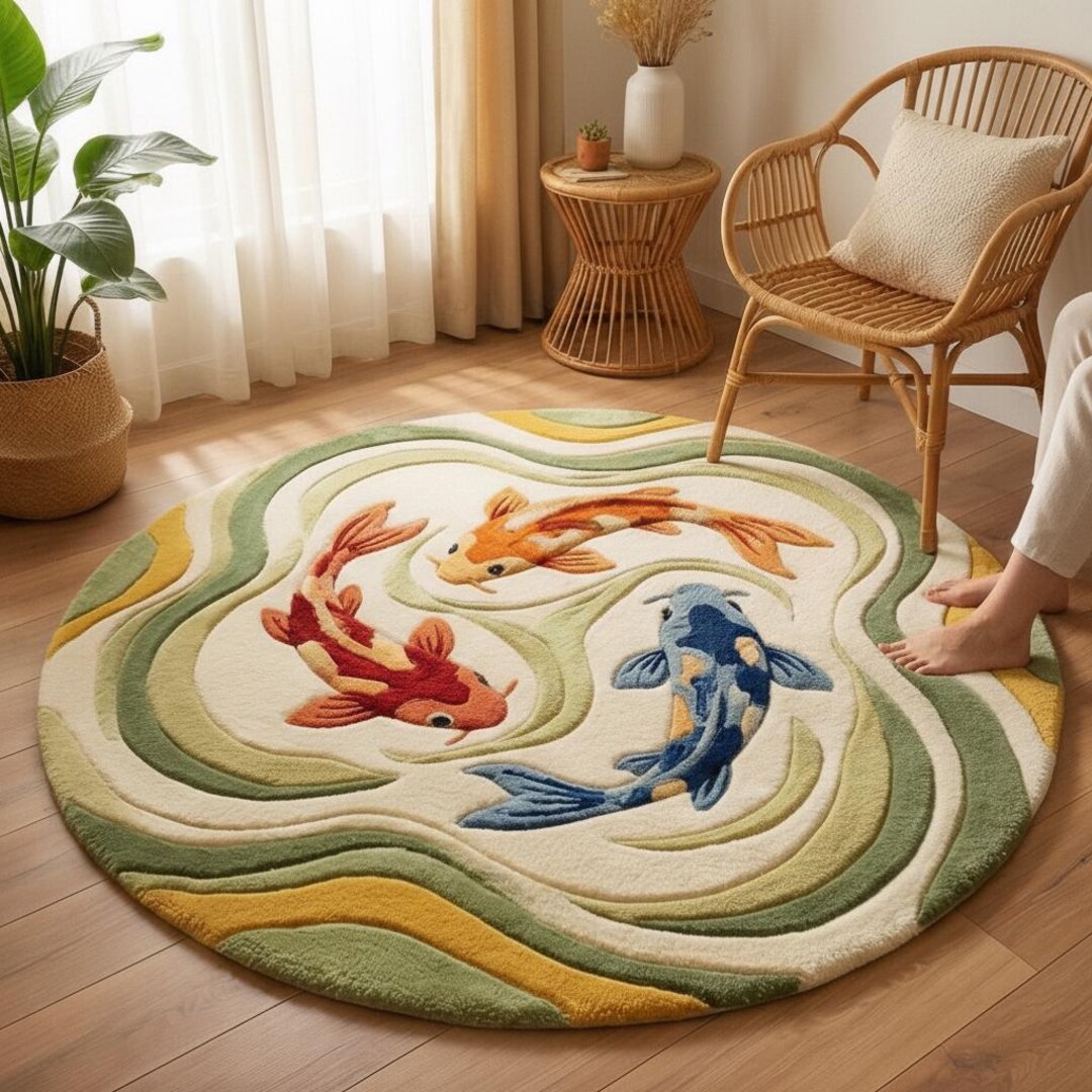 Fish Tuft Rug Hand Tufted Wool Koi Fish Rug, Japanese Zen Decor - Etsy
