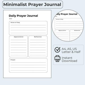 Prayer Journal Printable | A4, A5, US Letter & Half PDF |Pray with Purpose