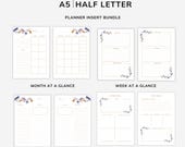 Undated A5 and half letter Insert Bundle| Monthly and weekly Planner Inserts | Month at glance, ADHD | colourful planner | Instant Download