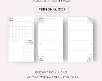 Pressed Flowers Personal Size Planner Inserts | Undated Printable Bundle | Personal Rings Refills | Monthly, Weekly | Filofax Personal