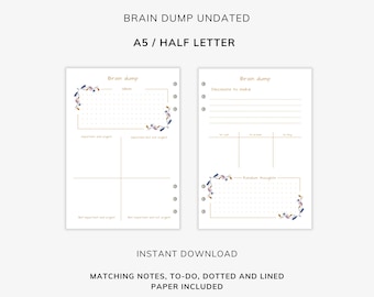 A5 und Half Letter Brain Dump Planer Einlage | ADHS Planerseite | Druckbare Organisator der Exekutivfunktion | Eisenhower Matrix & Aufgabenliste