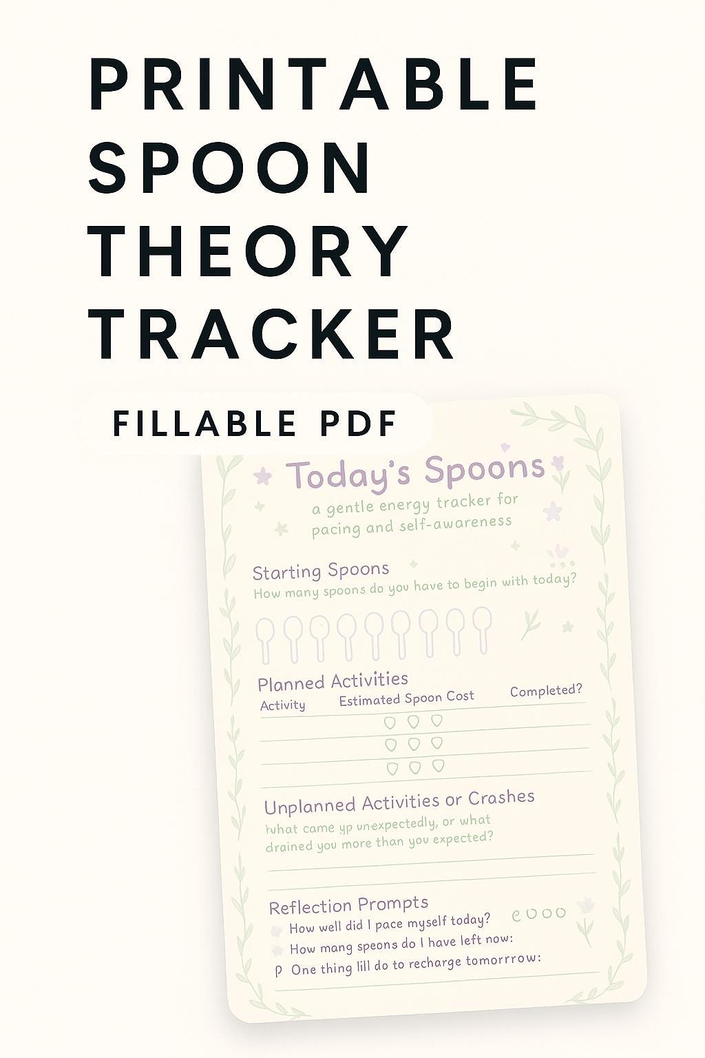 Spoon Theory Energy Tracker: Chronic Illness Pacing Log (Fillable PDF)