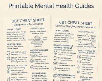 CBT and DBT Cheat Sheets Printable Bundle | Therapy Tools & Coping Skills Worksheets PDF for Anxiety, Depression and Emotional Regulation