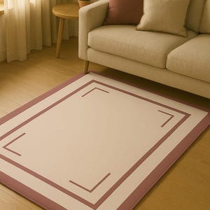 Modern Geometric Beige & Rust Area Rug – Minimalist Living Room Decor-pink and white colour