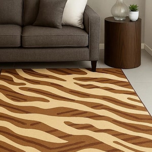 Moderner Zebra Print Teppich - Brauner & Beigefarbener Abstrakter Teppich für Wohnzimmer