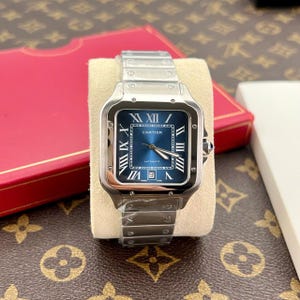 Cartier Santos Blue Dial 40mm Watch Come With Box- Tag- Papers