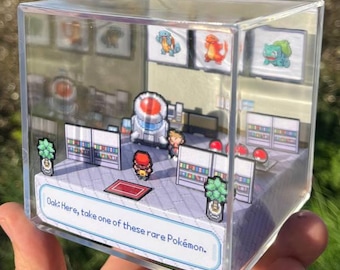 Pocket Monsters Kanto Starters Diorama Cube | Handmade Video Game Art!