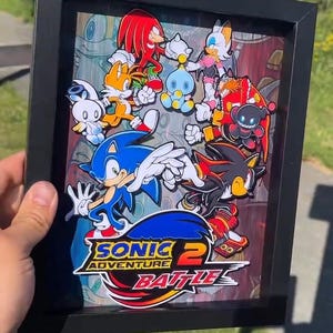 May include: Framed artwork featuring characters from the Sonic the Hedgehog video game series. The image includes Sonic, Tails, Knuckles, and other characters. The artwork is set against a colorful background with the "Sonic Adventure 2 Battle" logo.