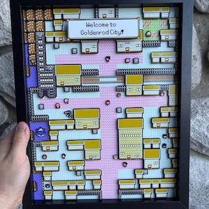 Goldenrod City Video Game 14&quot;x11&quot; Shadow Box - Handmade! Shadow Box Papercraft | For Nerds | Gaming, Collectible, Nostalgia