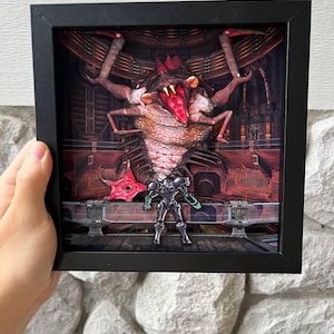 Metroid Prime Parasitkönigin Bosskampf Videospiel 8"x8" Schaukasten - Handgemacht! Schaukasten Papercraft | Für Nerds | Spiel, Nostalgie