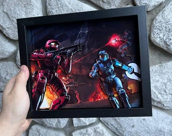 Red Vs Blue Shadow Box 8"x10" | Handmade Video Game Art!