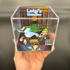 Luigi&#39;s Mansion Video Game Diorama Cube - Handmade! Shadow Box Papercraft | Gift for Nerds | Gaming, Collectible, Nostalgia, Retro