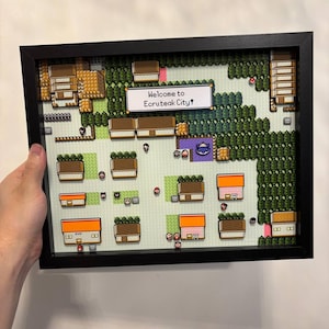 Ecruteak City Video Game 14&quot;x11&quot; Shadow Box - Handmade! Shadow Box Papercraft | For Nerds | Gaming, Collectible, Nostalgia