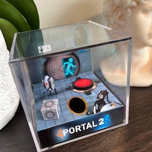 Portal 2 Video Game Diorama Cube - Handmade! Shadow Box Papercraft | Gift for Nerds | Gaming, Collectible, Nostalgia, Retro