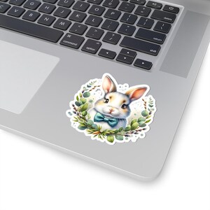 Sticker lapin noeud papillon | Stickers découpés, Lapin dans une couronne de décoration pour ordinateur portable, Cadeaux d'anniversaire pour enfants, Amoureux de la nature, Amoureux des animaux de compagnie