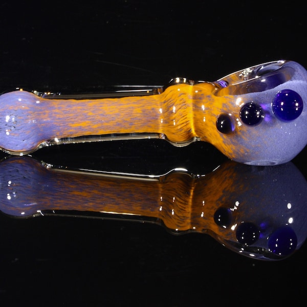 Hyacinth Purple Orange Glass Spoon Pipe With Carry Bag, Handmade Boro Glass Pipe, Glass Tobacco Pipe, Smoking Accessories