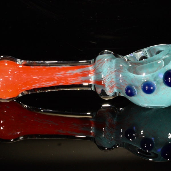 Red Blue Glass Spoon Pipe, Glass Pocket Pipe, Tobacco Smoking Pipe, Handmade Glass Pipe, Smoking Accessories, Music Festival Supplies