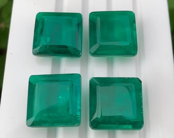 Faceted Emerald Green Square Gemstone: DIY Jewelry Making (15.50x15.50mm)
