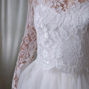 lace Bridal Topper with Sleeves - Sheer Wedding Dress Overlay - Button Back Lace Bolero - Long Sleeve Wedding Jacket Bridal lace Cover Up